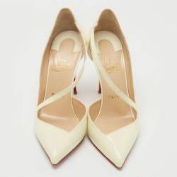 مملوكة مسبقًا Christian Louboutin Off White Patent Leather Jumping D'orsay Pumps Size 38