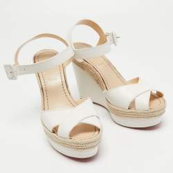 Christian Louboutin White Leather Almeria Wedge Sandals Size 39