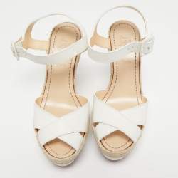 Christian Louboutin White Leather Almeria Wedge Sandals Size 39