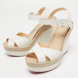 Christian Louboutin White Leather Almeria Wedge Sandals Size 39