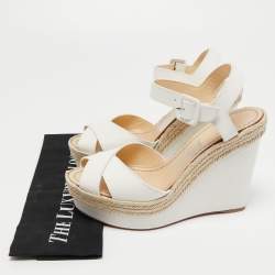 Christian Louboutin White Leather Almeria Wedge Sandals Size 39