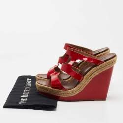 Christian Louboutin Red Patent Bilbao 120 Wedge Espadrilles Sandals Size 40