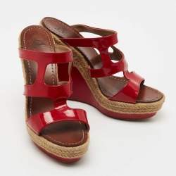 Christian Louboutin Red Patent Bilbao 120 Wedge Espadrilles Sandals Size 40