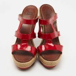 Christian Louboutin Red Patent Bilbao 120 Wedge Espadrilles Sandals Size 40