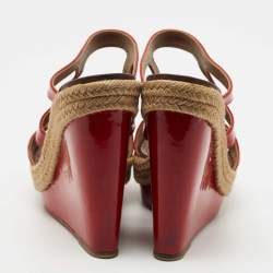 Christian Louboutin Red Patent Bilbao 120 Wedge Espadrilles Sandals Size 40