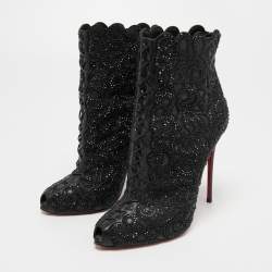 Christian Louboutin VIOLET 120 Mesh Booties Black Leather ref