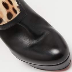 Christian Louboutin Black Leather And Calf hair Leopard Boots Size 40