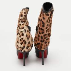 Christian Louboutin Black Leather And Calf hair Leopard Boots Size 40