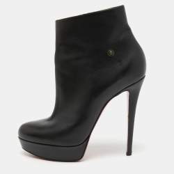 Christian Louboutin Black Leather And Calf hair Leopard Boots Size 40