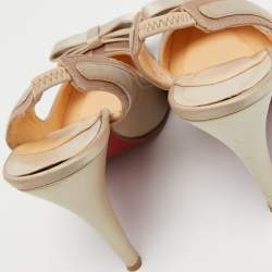 Pre Owned Christian Louboutin Beige Satin and Fabric Nooka Slingback Pumps Size 39.5