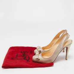 Pre Owned Christian Louboutin Beige Satin and Fabric Nooka Slingback Pumps Size 39.5