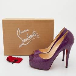 Pre Owned Christian Louboutin Purple Python Hyper Prive Platform Peep Toe Pumps Size 38.5