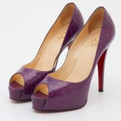 Pre Owned Christian Louboutin Purple Python Hyper Prive Platform Peep Toe Pumps Size 38.5
