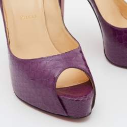 Pre Owned Christian Louboutin Purple Python Hyper Prive Platform Peep Toe Pumps Size 38.5