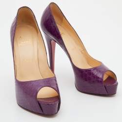 Pre Owned Christian Louboutin Purple Python Hyper Prive Platform Peep Toe Pumps Size 38.5