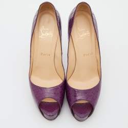 Pre Owned Christian Louboutin Purple Python Hyper Prive Platform Peep Toe Pumps Size 38.5