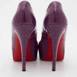 Pre Owned Christian Louboutin Purple Python Hyper Prive Platform Peep Toe Pumps Size 38.5