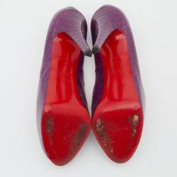 Pre Owned Christian Louboutin Purple Python Hyper Prive Platform Peep Toe Pumps Size 38.5
