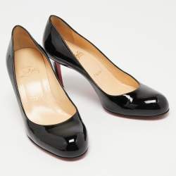 Pre Owned Christian Louboutin Black Patent Leather Simple Pumps Size 36.5