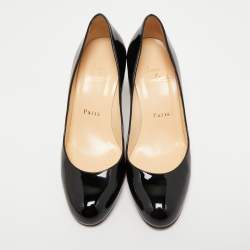 Pre Owned Christian Louboutin Black Patent Leather Simple Pumps Size 36.5