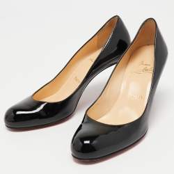 Pre Owned Christian Louboutin Black Patent Leather Simple Pumps Size 36.5