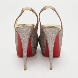 Pre Owned Christian Louboutin Multicolor Glitter Lady Peep Slingback Pumps Size 36.5