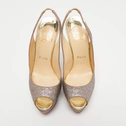 Pre Owned Christian Louboutin Multicolor Glitter Lady Peep Slingback Pumps Size 36.5