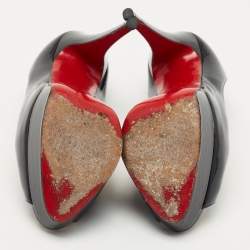 Pre Owned Christian Louboutin Black Patent Leather Lady Peep Pumps Size 37.5