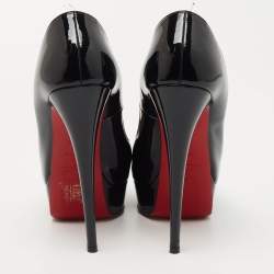 Pre Owned Christian Louboutin Black Patent Leather Lady Peep Pumps Size 37.5