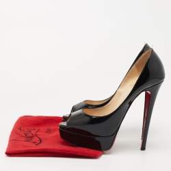 Pre Owned Christian Louboutin Black Patent Leather Lady Peep Pumps Size 37.5