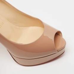 Pre Owned Christian Louboutin Beige Patent Leather Fetish Peep Toe Pumps Size 39