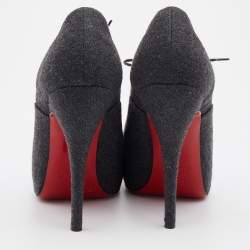 Christian Louboutin Grey Felt Fabric Flannel Lady Peep Toe Lace Up Oxford Booties Size 38