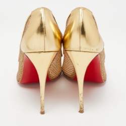 مملوكة مسبقًا Christian Louboutin Gold Leather and Mesh Follies Resille Pumps Size 38