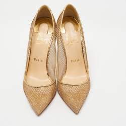 مملوكة مسبقًا Christian Louboutin Gold Leather and Mesh Follies Resille Pumps Size 38