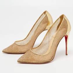 مملوكة مسبقًا Christian Louboutin Gold Leather and Mesh Follies Resille Pumps Size 38