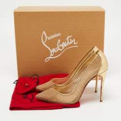 مملوكة مسبقًا Christian Louboutin Gold Leather and Mesh Follies Resille Pumps Size 38