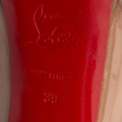 Pre Owned Christian Louboutin Beige Patent Leather Lady Peep Toe Platform Pumps Size 39