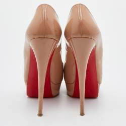 Pre Owned Christian Louboutin Beige Patent Leather Lady Peep Toe Platform Pumps Size 39