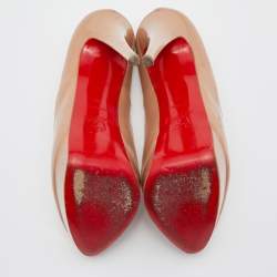 Pre Owned Christian Louboutin Beige Patent Leather Lady Peep Toe Platform Pumps Size 39