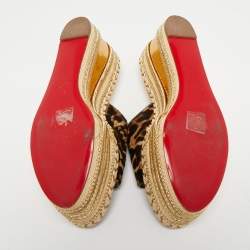 Christian Louboutin Brown/Beige Calf Hair Myriama Leopard Wedges Sandals Size 41