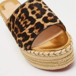 Christian Louboutin Brown/Beige Calf Hair Myriama Leopard Wedges Sandals Size 41
