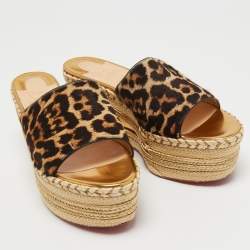 Christian Louboutin Brown/Beige Calf Hair Myriama Leopard Wedges Sandals Size 41
