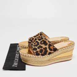 Christian Louboutin Brown/Beige Calf Hair Myriama Leopard Wedges Sandals Size 41