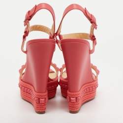 Christian Louboutin Pink Leather Pyraclou Wedge  Sandals Size 41