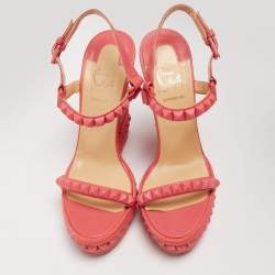 Christian Louboutin Pink Leather Pyraclou Wedge  Sandals Size 41