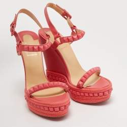 Christian Louboutin Pink Leather Pyraclou Wedge  Sandals Size 41