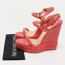 Christian Louboutin Pink Leather Pyraclou Wedge  Sandals Size 41