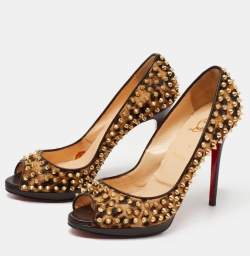 Pre Owned Christian Louboutin Brown Leopard Print Calf Hair Yolanda Spikes Pumps Size 41