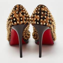 Pre Owned Christian Louboutin Brown Leopard Print Calf Hair Yolanda Spikes Pumps Size 41