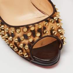 Pre Owned Christian Louboutin Brown Leopard Print Calf Hair Yolanda Spikes Pumps Size 41